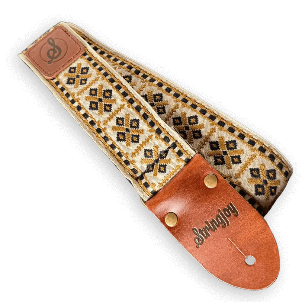 Stringjoy Scotty Vintage Look Leather Guitar Strap, 2" Wide Retro Weave, 33"-56" Adjustable Music Accessory