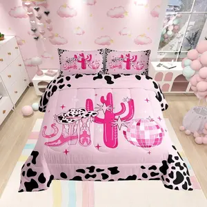 Western Cowboy Comforter Set,Cowgirl Bedding Set,Adults Teens,Children Pink and Black Luxury Farm Life Quilt Set,Room Decor
