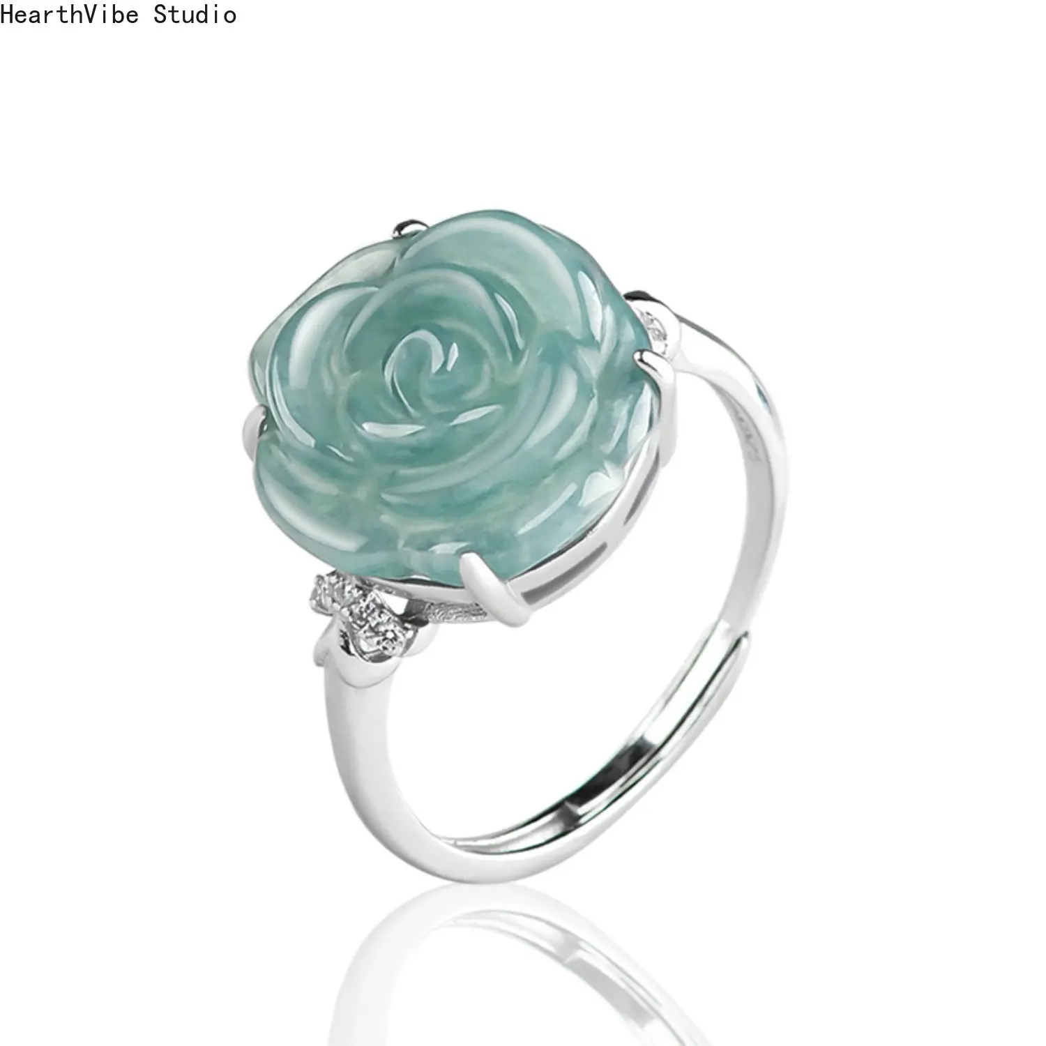 Blue Water Rose Jade Fashion Ring Women's Ring Adjustable Jade Ring Suitable As a Gift For Girlfriend And Mother