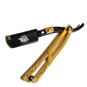 Professional Heavy Duty Straight Edge Razor Stainless Steel Engraved Folding Double Edge Razor Gold and Black