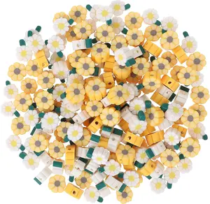 200 Pieces Polymer Clay Beads, Mixed Flower Beads Cute Daisy Bracelets Beads Cute Clay Bead Charms Flat Spacer Beads with 5mm Hole for Earring Bracelets Necklace Jewelry DIY Crafts Making Supplies