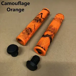 Long Bike Handlebar Grips Camouflage Orange Soft Non-Slip Rubber Grips for Mountain Bikes Comfortable Shock Absorbing Handlebars Vibrant Patterns Bike Accessories