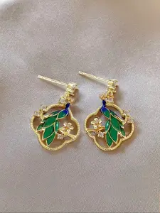 Vintage Fashion Peacock Design Earrings, Elegant Glass Inlay, Perfect for Daily Gatherings, Women's Stylish Ear Pendants, Trendy Jewelry