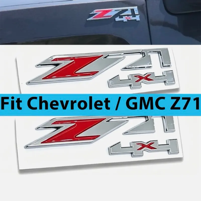 2pcs Z71 4x4 Emblem Badges for Silverado Sierra Tahoe Chrome Red Decal
