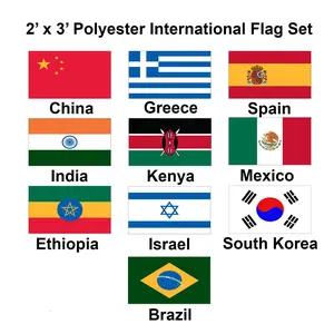 1-800 Flags 2x3ft Set of 10 Premium Polyester International Flags with Header Tape, 2 Metal Grommets, and Dye-Sublimated Colors