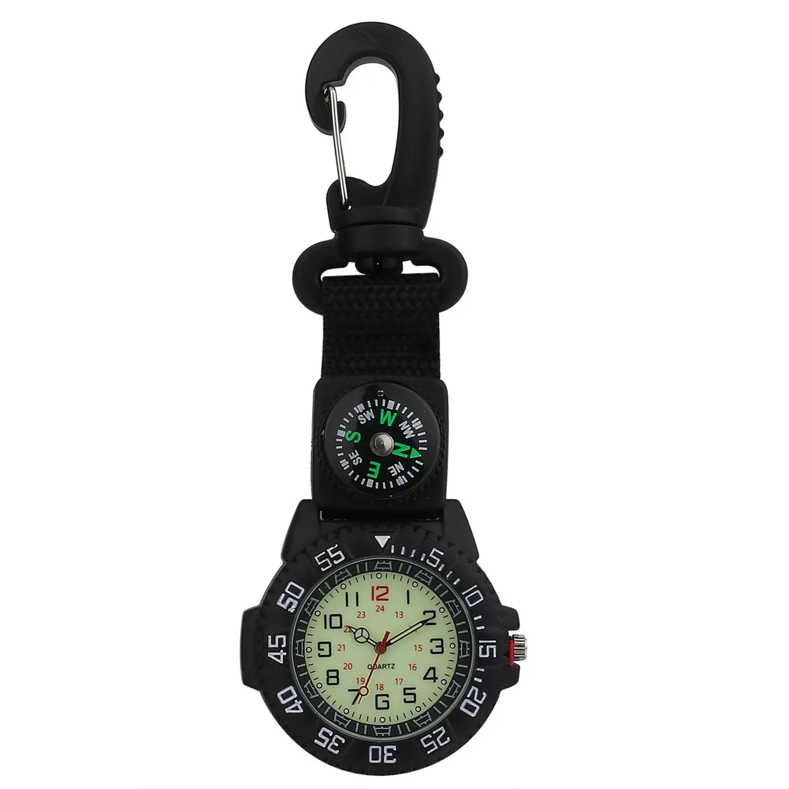 OIDEA Men's Tactical Carabiner Clip Watch - Survival Gear with Built-in Compass, Compact, 24-Hour Military Dial, Luminous Hands, 3ATM Water Resistance, Rugged Quartz Fob Watch for Outdoor Hiking, Camping