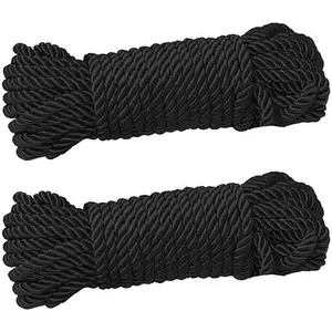 2 Pack All Purpose 32 feet 8mm(1/3inch) Diameter Soft Nylon Rope Solid Braided Twisted Ropes,10m Durable and Strong All Purpose Twine Cord Rope String Thread Cord (Black Ropes)