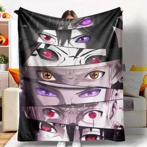 Anime Eyes Flannel Blanket Mysterious Ninja Character Illustration Print Soft Warm Lightweight Cozy Decorative Throw Perfect for Bedroom Living Room Sofa Office Gift Collection
