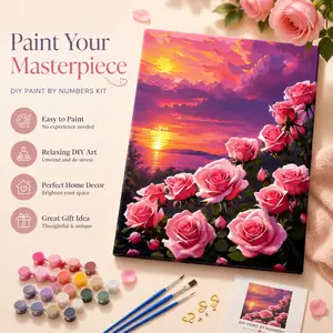 DIY Digital Painting Kit for Adults, Teens, Kids, Includes Frame, Hooks, Pens, Floral Landscape, Coloring Painting, 40x30cm, Home Wall Decor, Gift for Art Lovers