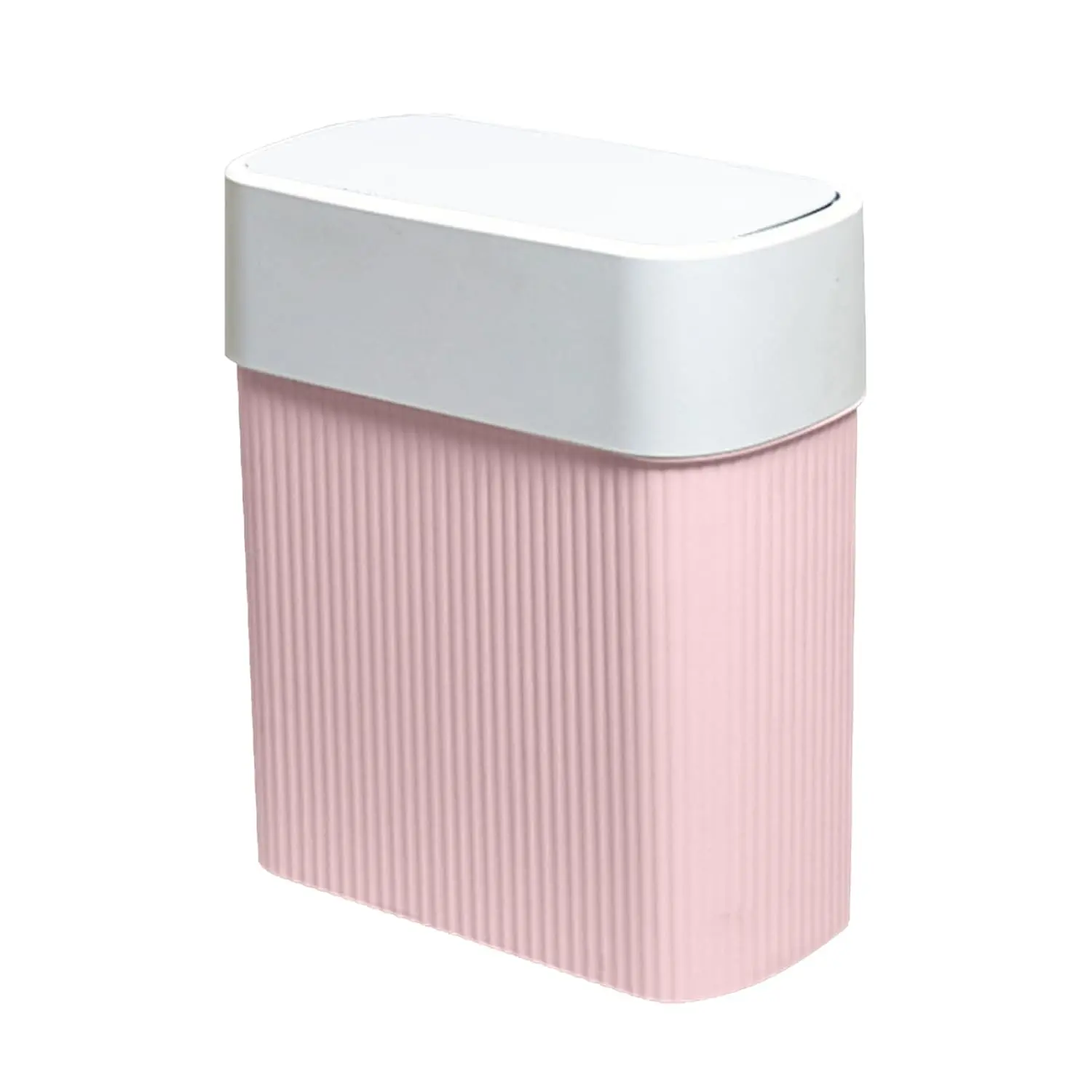 Bathroom Trash Can with Lid, 12L Small Plastic Garbage Can for Kitchen with Press Top Lid, 3.2 Gallon Slim  Proof Wastebasket Trash Bin for Office, Bedroom, Living Room, Home Cabinet-Pink