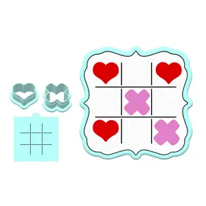 Valentines Tic Tac Toe Cookie Cutter Set with Stencil