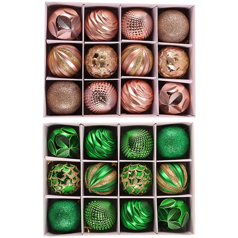 12Pcs 8cm Luxury Embossed Velvet Christmas Baubles Set, Vintage Metallic Textured Xmas Tree Ornaments for Holiday Home Decor