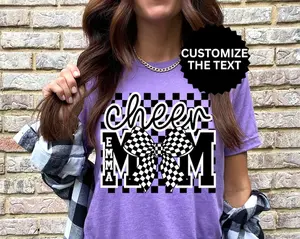 Checkered Cheer Mom Shirt – Coquette Style Competition Day Tee with Custom Name Option