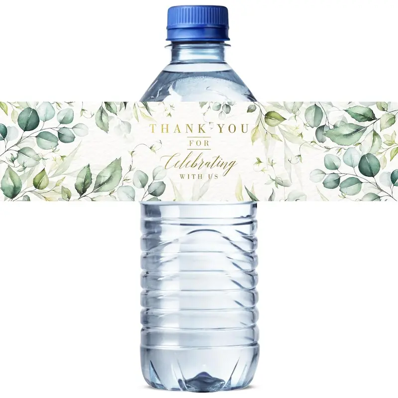 Wedding Water Bottle Labels | Greenery  Foil | 50 count Water Bottle Labels for Wedding, Bridal Shower, Birthday,  Shower and Party