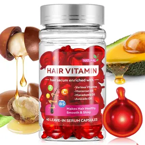 Hair Vitamin Oil Capsules - No Rinse Hair Care Serum with Argan Oil, Macadamia & Avocado Oils Vitamins A, E, & Pro B5 - Hair Gloss - Conditioner for Women & Men, 40 Capsules