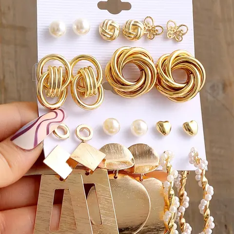New Fashion Elegant Butterfly, Heart & Twist Design Set, Hoop Earring Sets, New Trendy Faux Pearl Decor Ear Piercing Jewelry for Women for Party Earrings Jewelry