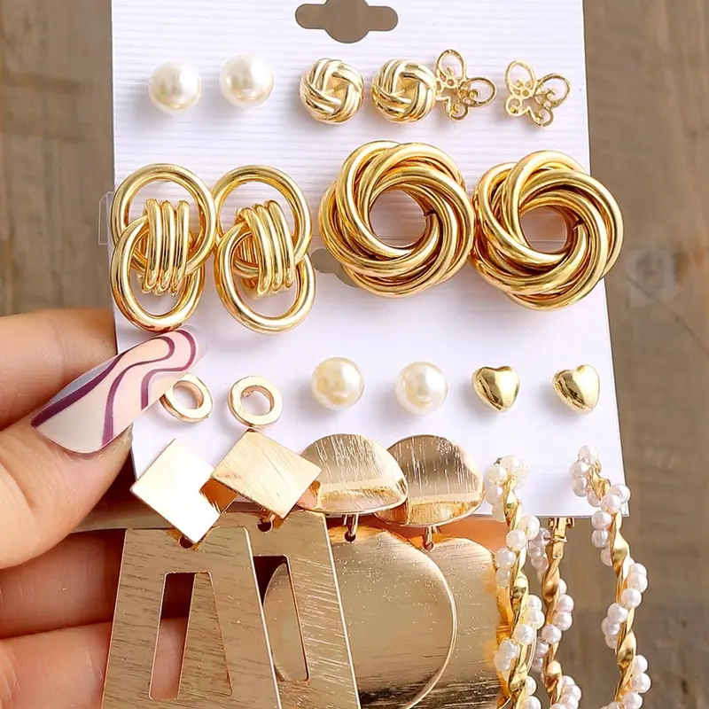 New Fashion Elegant Butterfly, Heart & Twist Design Set, Hoop Earring Sets, New Trendy Faux Pearl Decor Ear Piercing Jewelry for Women for Party Earrings Jewelry