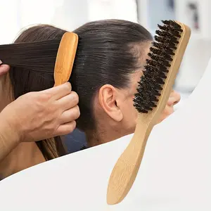 1pc Bristle Slick Back Hair Brush - Soft/Medium Smoothing Hairbrush to Style, Polish, & Lay Hair Down Flat to Create a Sleek Frizz Free Hairstyle for Women And Men - Wooden Handle