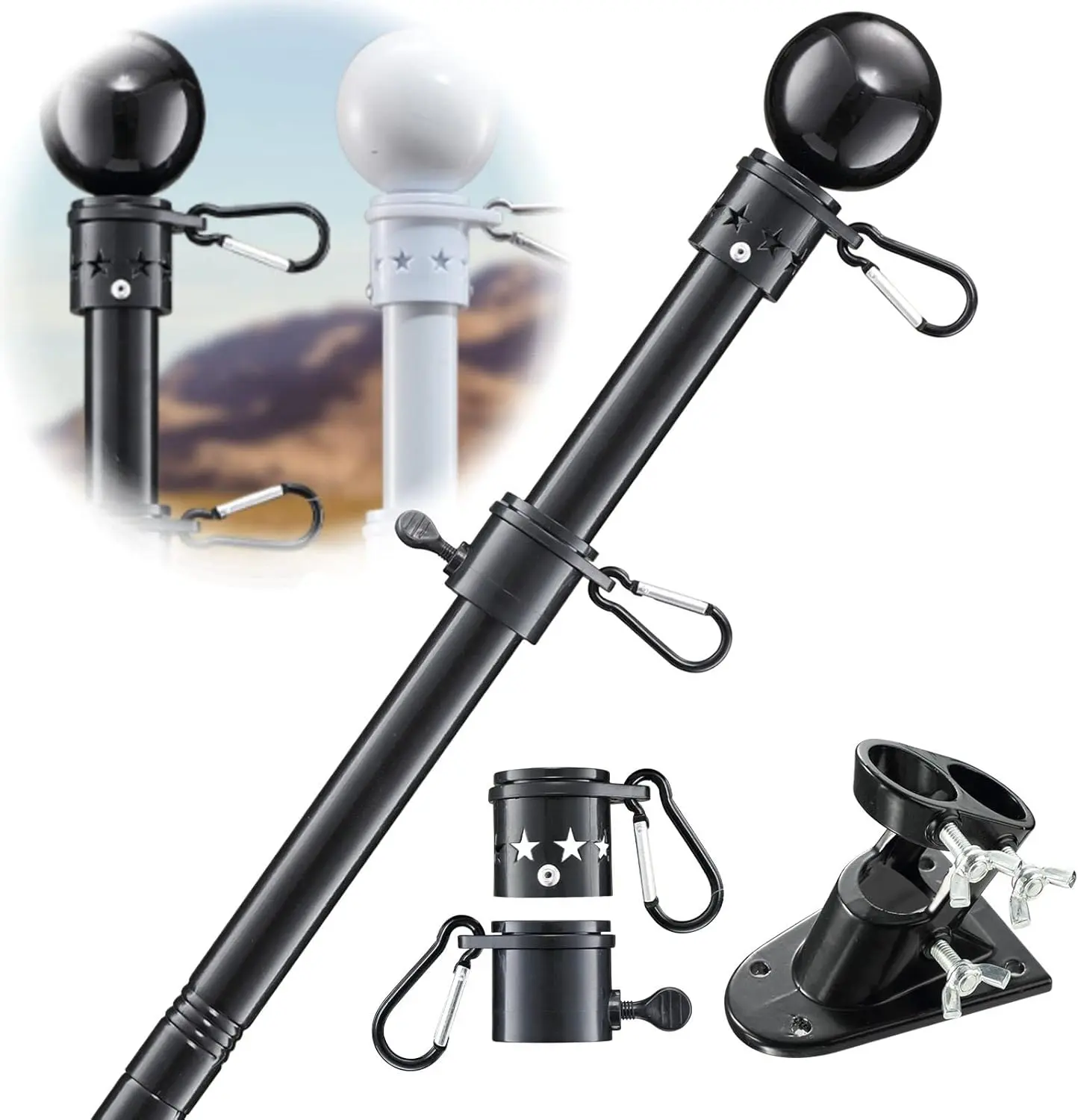 6FT Flag Pole for House Outdoor, Stainless Steel Heavy Duty Flagpole Kit with 2 Position Bracket, 360° Anti Tangle Rings, Fits 2x3 3x5 4x6 Flags (No Flag Included)