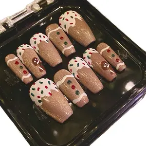 Gingerbread Press On Gel Nails Glossy Christmas Design Comes With Application Kit