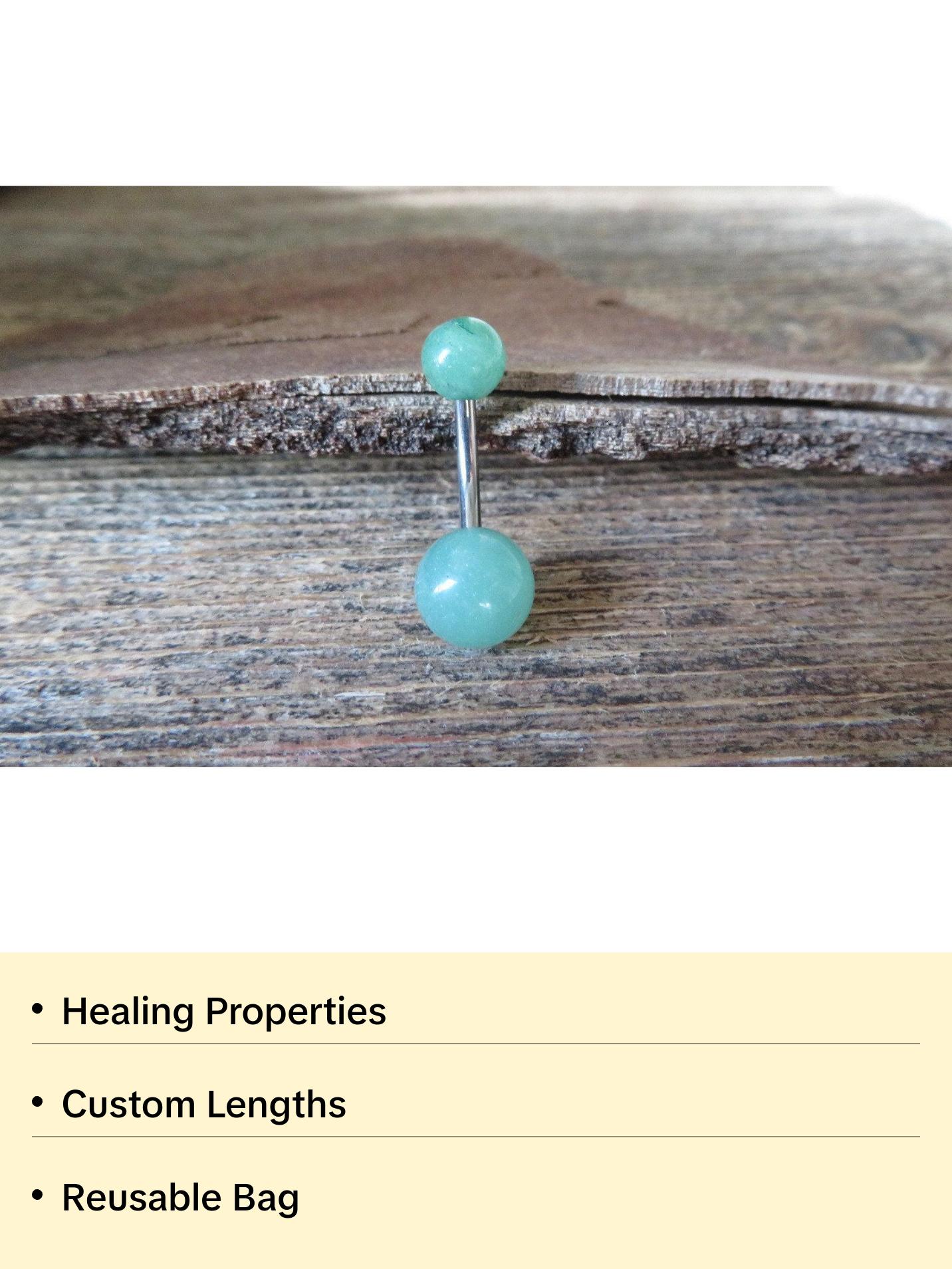 Titanium Ti6Al4V ELI Implant Grade Green Aventurine Natural Stone Belly Ring 14g (1.6mm) Piercing 8mm 10mm 12mm