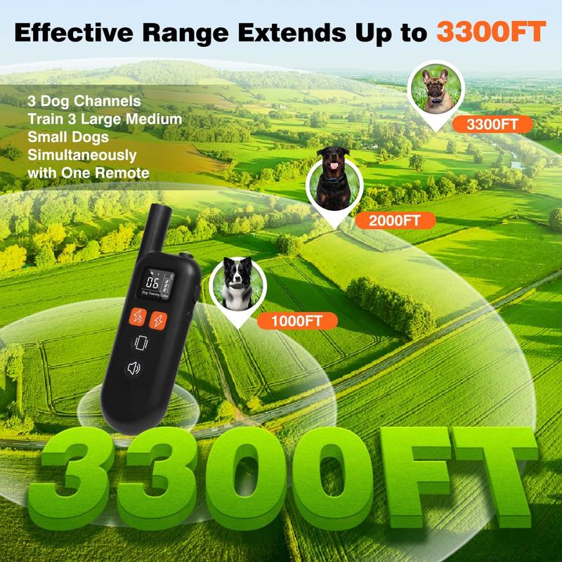 3 Dogs Training Collar with Remote 3 Pack - 3300FT Rechargeable, IPX7 Waterproof Dog Training Collar with Fashlight, E Collar for Small Medium Large Dogs(5-150lbs) - 4 Training Modes, Adjustable Strap