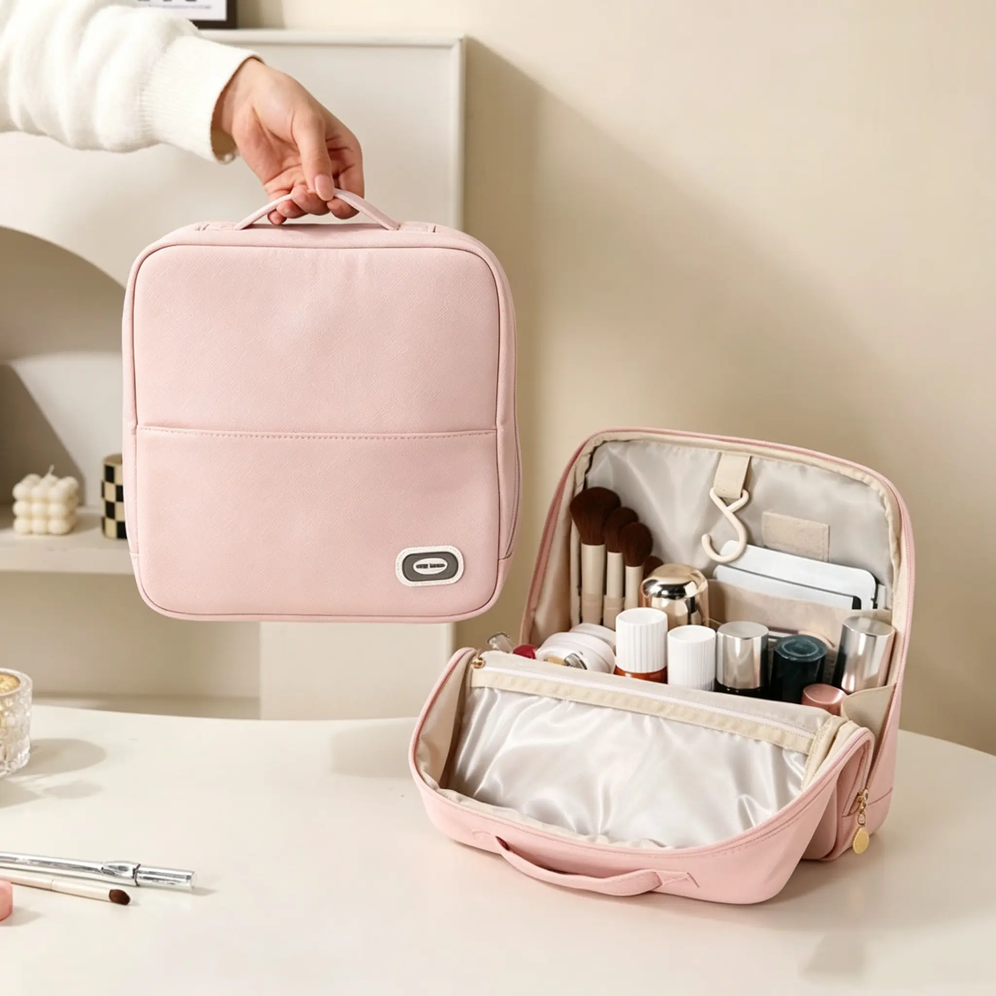Large Capacity Multi-Layer Standing Makeup Bag, Portable Travel Cosmetic Organizer, Handheld Multifunctional Wash Kit, Easy Storage Case, Cosmetics Organizer, Cosmetic Travel Bags, Travel Beauty Bag stylish luxury pouch storage bag