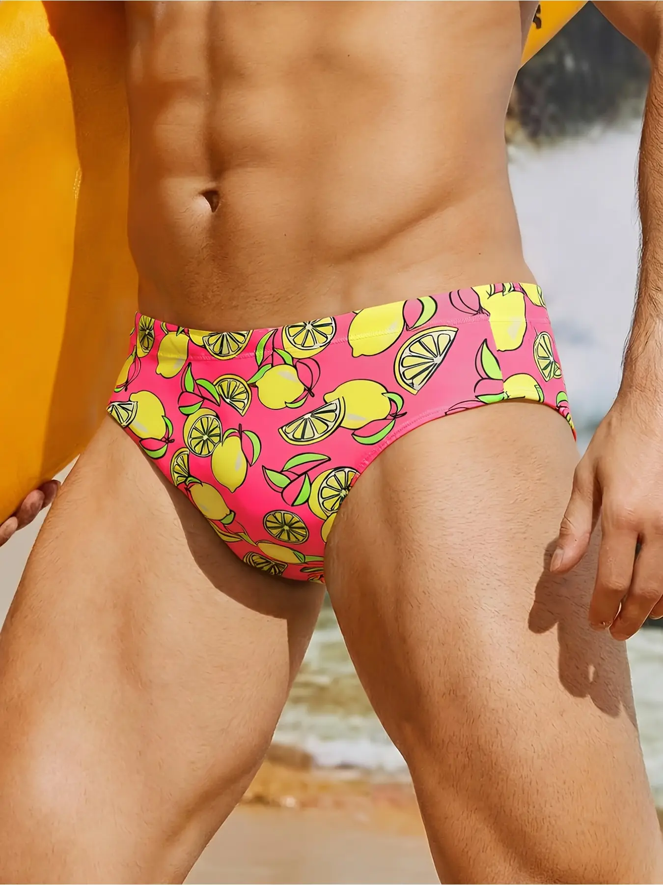 Island Lemon Breeze | Men's Sports Quick-Dry Triangle Swim Trunks, Cool Fabric, Skin-Friendly and Breathable, Men's Swimwear, Summer Beach Swimming Shorts, Outdoor