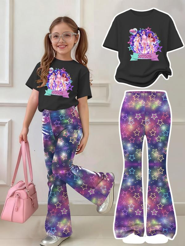 K-Pop Demon Hunters Girl Set, Y2K Sweet Cool Kpop Style, Short Sleeve T-Shirt & Derpy Huntrix Cartoon Pants