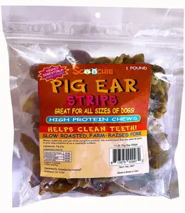 212 MAIN Strip-Shape Pig Ear Dog Treats, 1 lb Zip-Lock Bag with Zip Locks, Ideal for Dog Training & Behavior Support