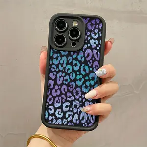 Case for iPhone 16 Pro Max 15 Plus 14 13 12 11 XS XR Blue Leopard Fashion Pattern Anti-Scratch Shockproof Soft Silicone Protective Cellphone Cover Gift For Girls and Women