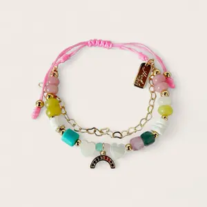 Rainbow Heart Dream Bracelet with Colorful Beads and Gold Charms for Women