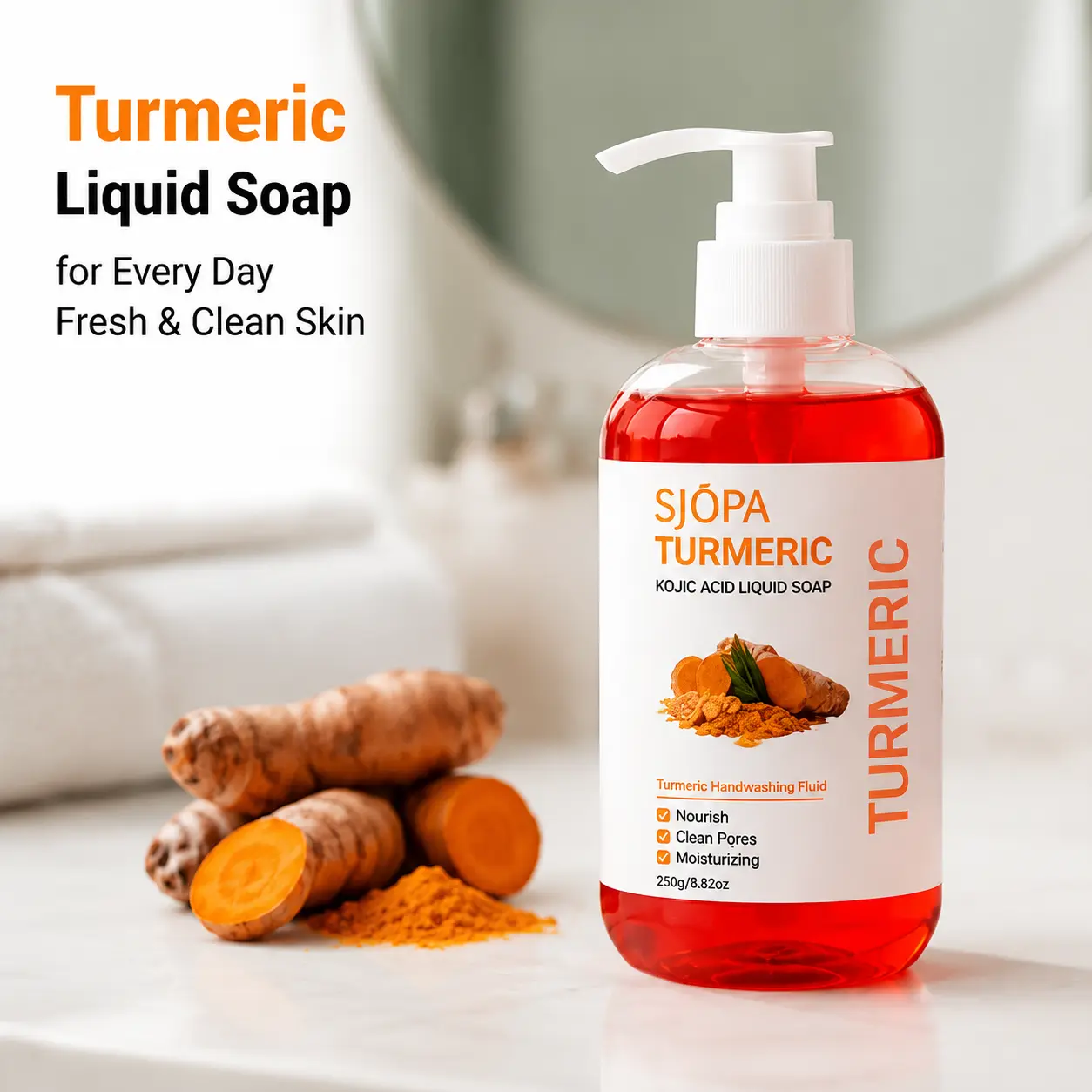 Turmeric Kojic Acid Liquid Soap – Natural Daily Body Wash for Face, Hands & Body, Gentle Deep Cleansing Shower Gel for All Skin Types, Hydrating & Refreshing Skincare Cleanser for Men & Women