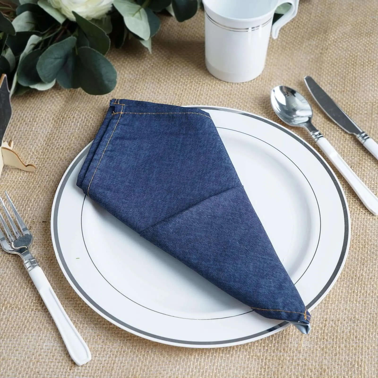 5-Pack Fabric Multipack Polyester Tableware Napkins, 17"x17" Dark Denim Blue Faux Denim Style - Durable, Versatile Cloth Napkins for Casual Dining, Fabric Napkins, Multipack Napkins