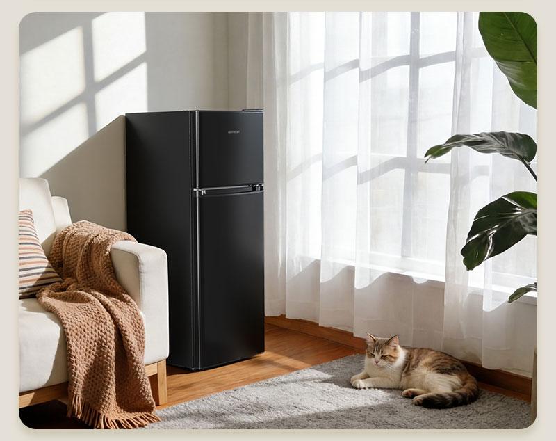 Upstreman 4.0 Cu.Ft Double Door Portable Refrigerator with Freezer, Stainless Steel, Large Capacity, Adjustable Thermostat, Energy Efficient, Quiet Operation Upstreman 4.0 Cu.Ft Double Door Portable Refrigerator with Freezer, Stainless Steel, Large Capacity, Adjustable Thermostat, Energy Efficient, Quiet Operation