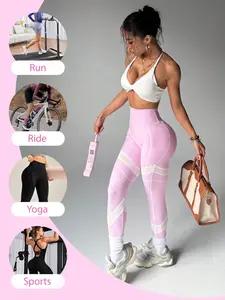 Women's Yoga Workout Leggings, Tight Sexy Exercise Pants, Outdoor Mesh High Waist Panty, Running Commute Casual Comfortable with Pockets