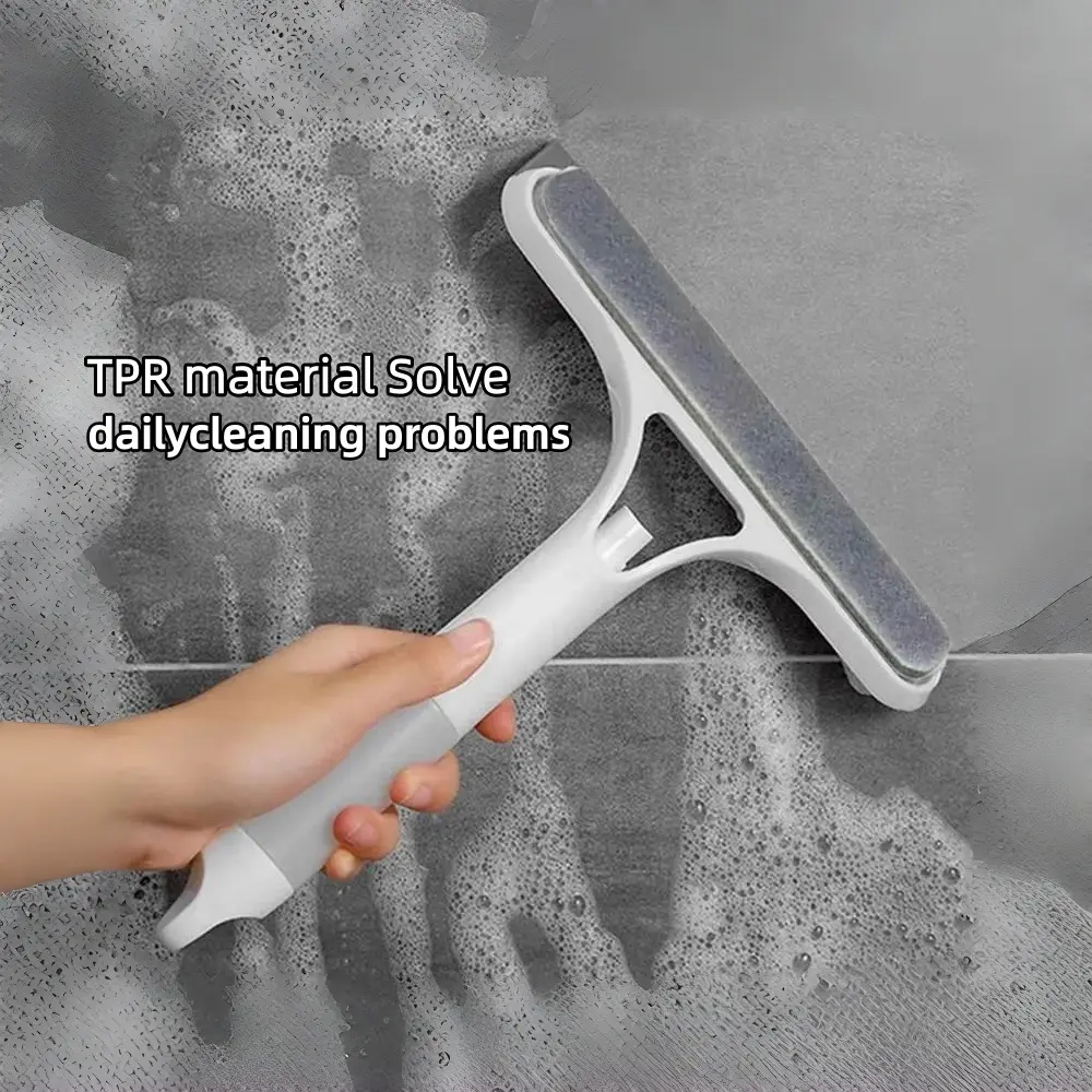 2025 New 3-in-1 Durable Silicone Shower Squeegee with Spray Function, Scraper & Microfiber Scrubber, House Cleaning Tools for Glass Doors, Mirrors