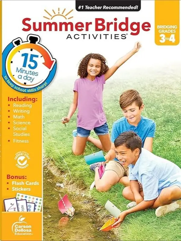 Summer Bridge Activities 3rd to 4th Grade Workbook, Activity Book With Math, Reading Comprehension, Science, Fitness, Social Studies, Writing Practice, and Flash Cards Paperback – January 25, 2015