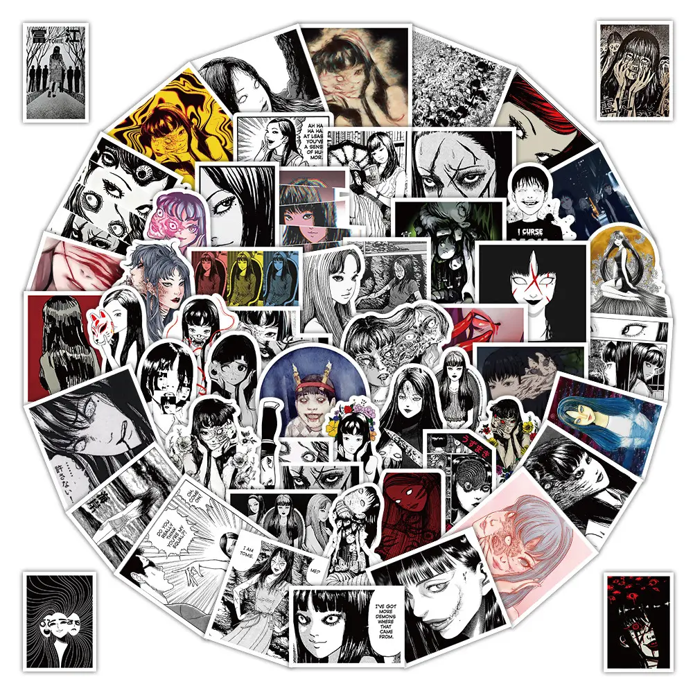 60 Pcs Cult Classic Tomie Japanese Ghost Decorative Stickers - Sticker Collage Pack - Trendy Horror Character Embellishments for Luggage & Handmade Crafts
