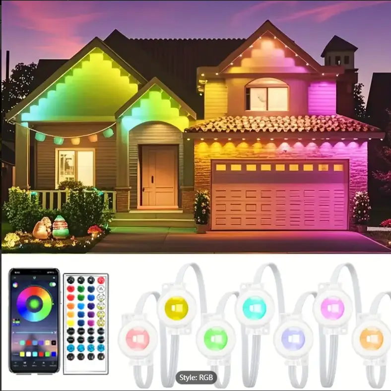 RGB eaves lights, smart RGB outdoor lights with multiple scene modes, IP67 waterproof, suitable for holiday decoration, mood lighting, Christmas，Diwal