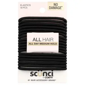Scunci No Damage® Elastics, All Day Medium Hold, Black, 18 Pieces