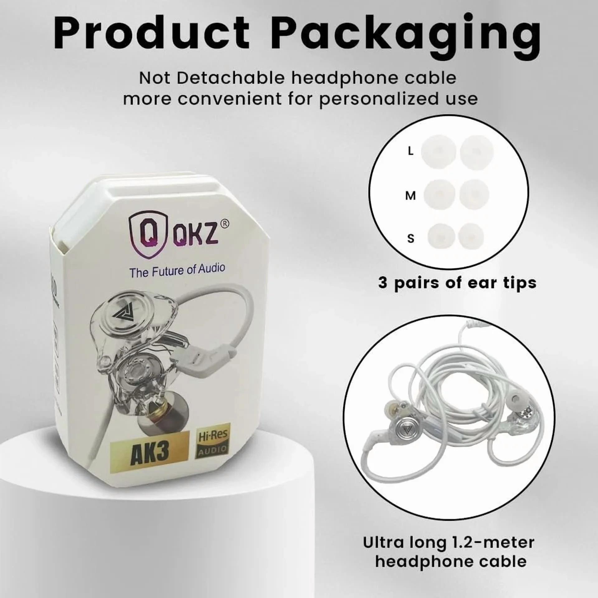 QKZ AK3 Portable Wired In-Ear Earphone, Wired Headphones With Mic, HiFi Subwoofer Noise Cancelling Wired Earphones for Game Sports, 3D Stereo Sound Headphones For Gym & Sports & Game, Headphones 8D Audio, Electronic Audio Earbud in-ear monitor HiFi Heavy