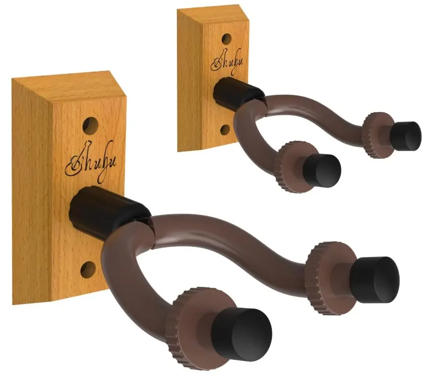 Ohuhu Guitar Wall Mount Hanger 2-Pack Rotatable Hardwood Hangers with Screws Adjustable Stopper Hook Holder Stand for Acoustic Electric Guitar Banjo Bass Ukulele Mandolin Wood