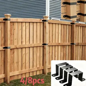 4/8 pieces of heavy metal 4x4 column bracket, 12-gauge 4-inch× 4-inch strap column fixing piece, 2mm thick black powder coated steel strap, suitable for wooden balcony fence and gazebo (excluding screws).
