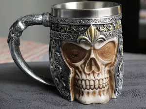 RRE Skull Barrel Mug Rustic Medieval Feast 550ML Stainless Steel Norse Tankard Cup Drinkware Stylish