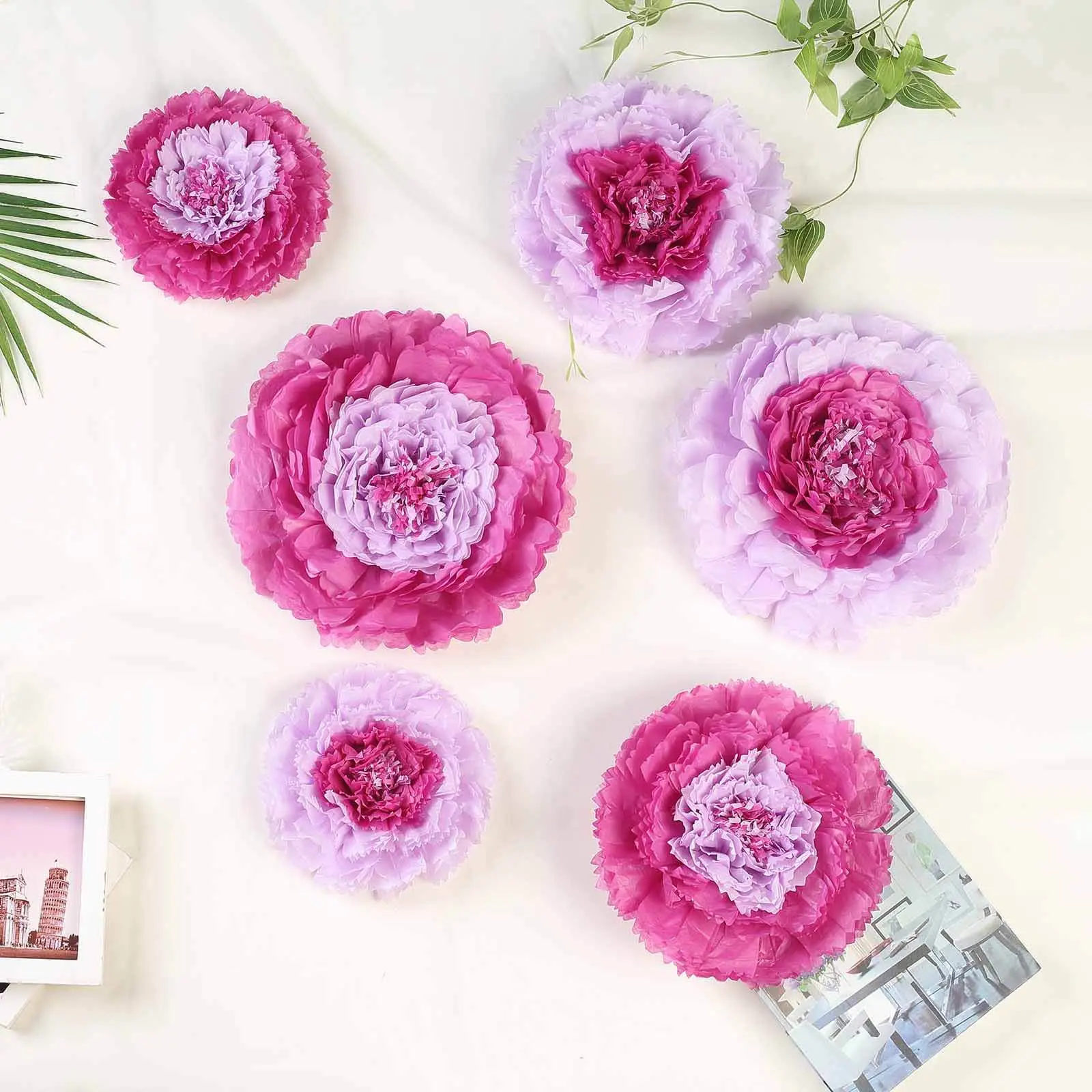 6-Piece Multi-Size Lavender Carnation 3D Paper Flowers Wall Decor - 7in,9in,11in Backdrop for Home Supplies, Wedding Decor