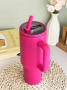 Leakproof Stainless Steel Tumbler with Straw,40oz Leakproof Car Cup, black cup,304 Stainless Steel Thermal Insulated Coffee Mug With Handle, Double wall Insulated Travel cup with straw, And Spill-Proof Lid - Suitable For friend birthday Gifts