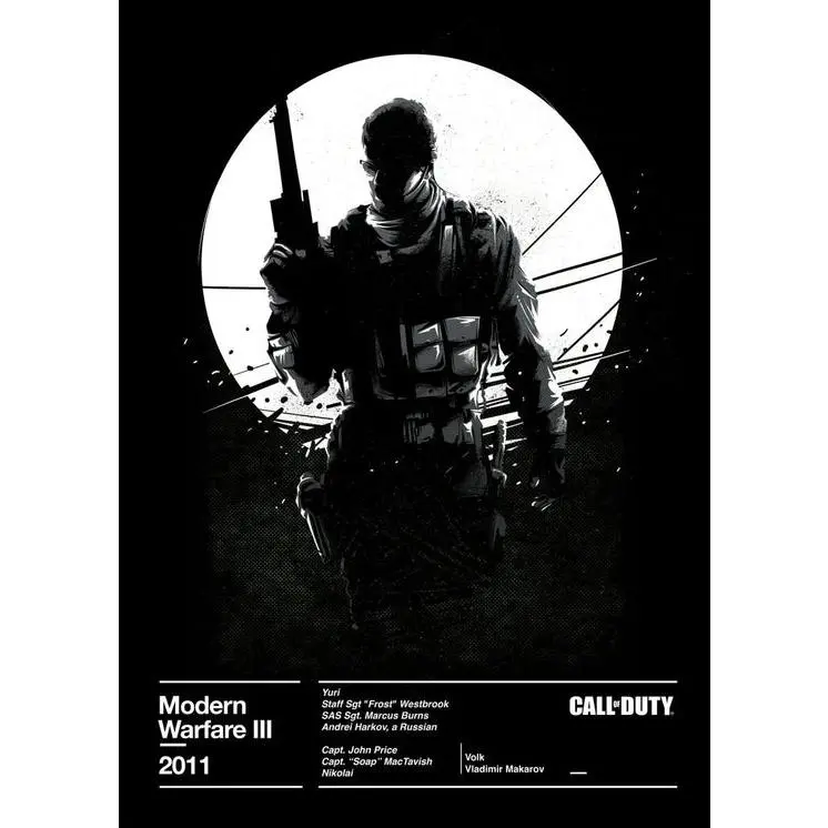 Call of Duty Modern Warfare III Black White Video Game Poster - NO FRAME