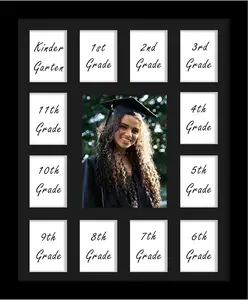 12X16 School Year Picture Frame K-12 Displays One 5X7 Photo and Twelve 2.5X3.5 Pictures Graduation Photo Collage Wall Hanging Collage School Picture Frame Black DUENPY