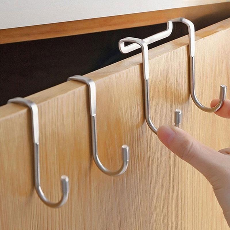 Heavy Duty Wall Hooks, No Drill Adhesive Mount for Kitchen Bathroom Office, Rustproof Double Hooks for Organizing Utensils Keys Decor, Space Saving Closet Door Storage Solution